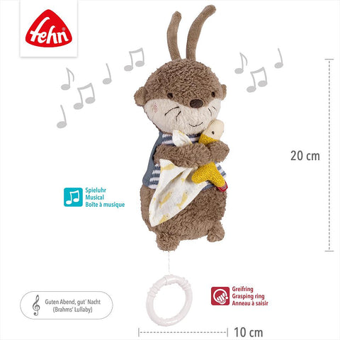 Mini-Spieluhr Otter: Kuscheliger Otter mit Decke und Spielzeug, beruhigende Spieluhr mit Ziehring. 20 cm hoch, 10 cm breit. Spielt das Schlaflied "Brahms Lullaby" - perfekte Einschlafhilfe für Kinder.
