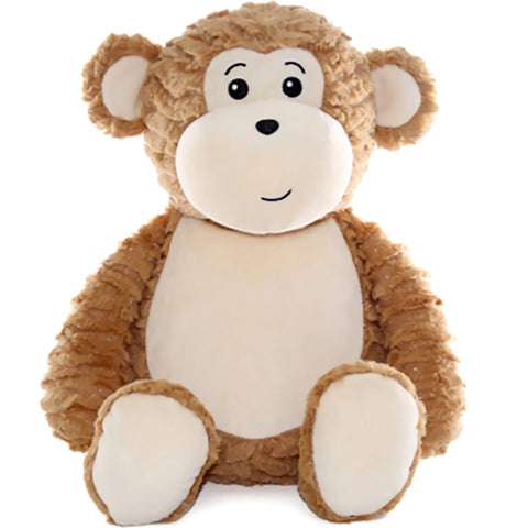 Affe Shimmy ist ein braun-beiger Cubbies Plüschtier-Affe mit runden Ohren, großen Augen und einem gestickten Lächeln, der aufrecht vor einem weißen Hintergrund sitzt.