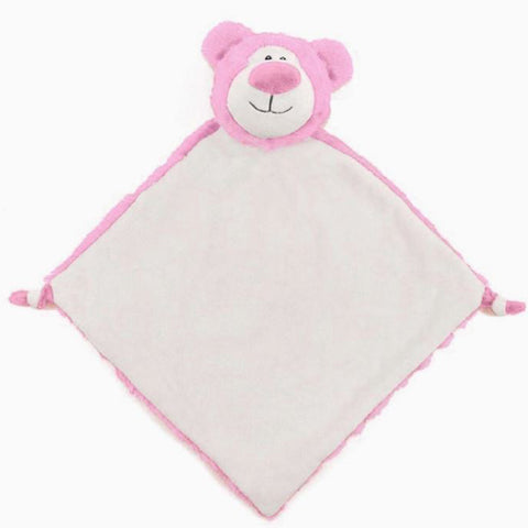 Das Schmusetuch "Cubbie - Cubbyford Bär rosa" ist eine quadratische Baby-Sicherheitsdecke mit pink-weißem Bärenkopf und Knoten an zwei Ecken - ein süßes Kuscheltier und ideales Geschenk zur Geburt.