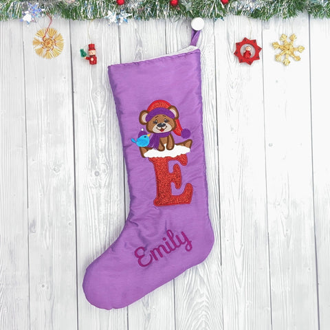 Weihnachtsstrumpf (schlicht) Personalisiert - lila (Stickerei im Preis inklus)