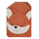 Das "Fuchs Filou rost - 100x100cm NEU!" ist ein braunes Sterntaler-Kapuzenhandtuch aus weichem Frottee, auf dem ein lächelndes Fuchsgesicht mit weißen Ohren und Wangen sowie schwarzen Augen und Nase gestickt ist.