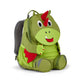 Der Affenzahn Großer Freund Drachen ist ein grüner Kindergartenrucksack in Form eines Cartoon-Dinosauriers mit roten Akzenten, Horn, lustigen Gesichtszügen und verstellbaren Trägern. Hergestellt aus recycelten Materialien für umweltfreundlichen Komfort und Stil.
