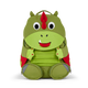 Der Affenzahn - Großer Freund Drachen ist ein grüner Kindergartenrucksack in Form eines Cartoon-Dinosauriers mit roten Stacheln, weißen Zähnen, einem lächelnden Gesicht und verstellbaren Trägern. Er wird aus recycelten Materialien hergestellt und ist eine umweltfreundliche Wahl für Kinder.