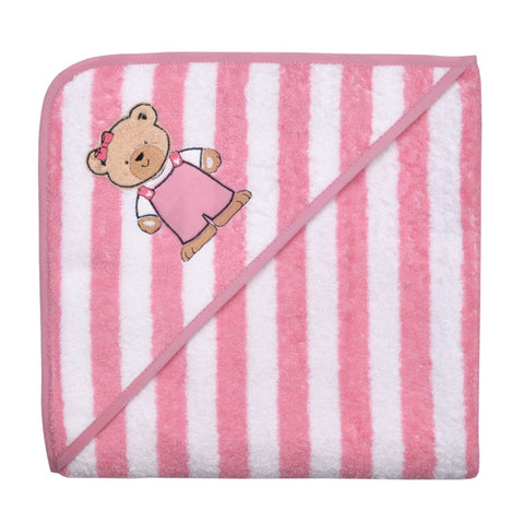 Kapuzenbadetuch Teddy Ringel rosa 100x100
