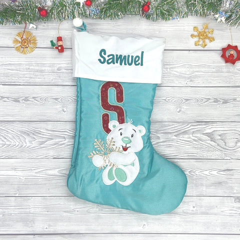 Weihnachtsstrumpf Personalisiert - eisblau (Stickerei im Preis inklus)