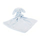 Das Bashful Bunny Schmusetuch - hell blau ist eine hellblaue Plüschdecke mit aufgesetztem Hasenkopf und Armen in der Mitte, ideal als Geschenk Neugeborene.