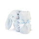 Das Bashful Bunny Schmusetuch - hell blau besteht aus einem hellblauen Hasenplüsch, der sich an eine passende blaue Decke schmiegt, die mit einem Satinband gebunden ist - ein entzückendes Geschenk für Neugeborene.